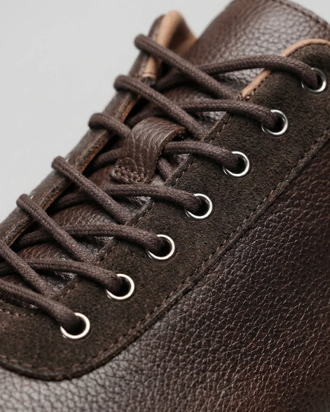 Men's Low-Top Leather Sneakers Full-Grain & Suede Panels Brown – Valedrian — view 4