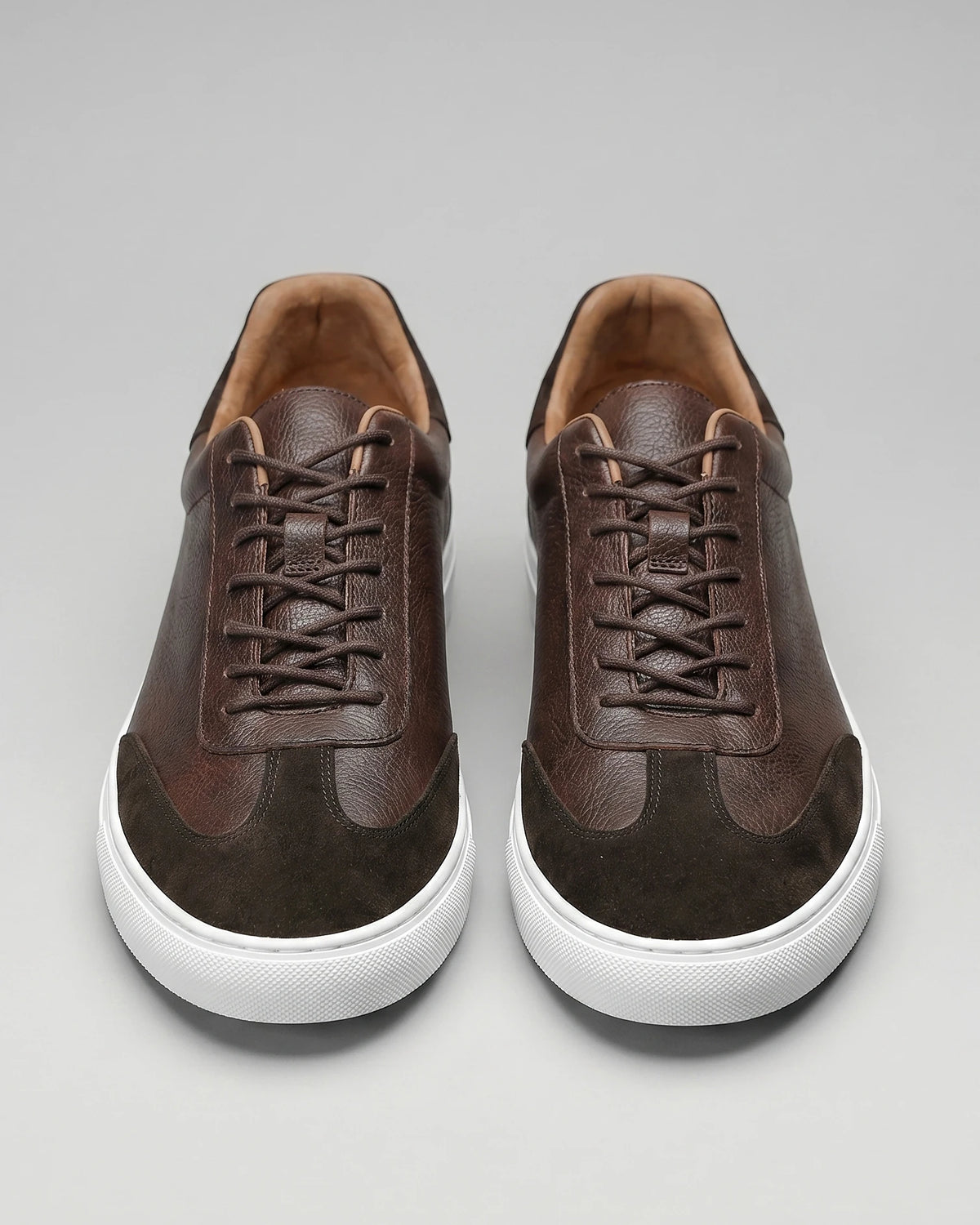 Men's Low-Top Leather Sneakers Full-Grain & Suede Panels Brown – Valedrian — view 5