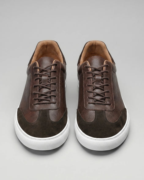 Men's Low-Top Leather Sneakers Full-Grain & Suede Panels Brown – Valedrian — view 5