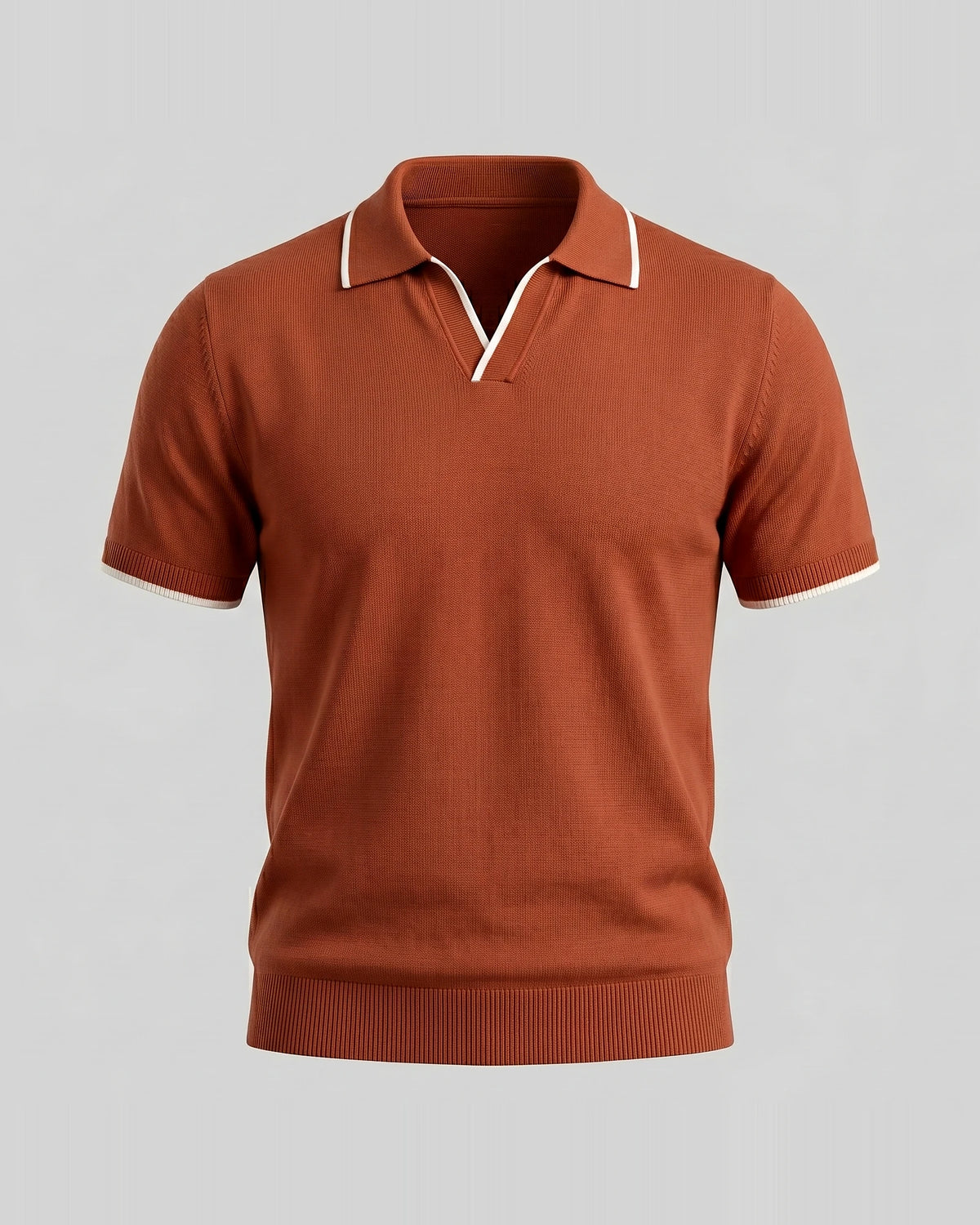Men's Open-Collar Knit Polo Shirt Contrast Tipping Slim Fit Black White - Valedrian — view 16