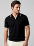 Men's Open-Collar Knit Polo Shirt Contrast Tipping Slim Fit Black White - Valedrian