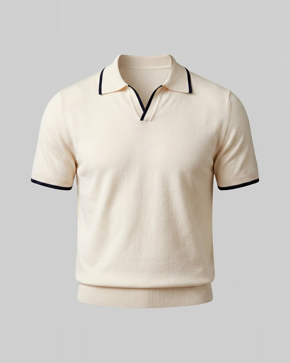 Men's Open-Collar Knit Polo Shirt Contrast Tipping Slim Fit Black White - Valedrian — view 6