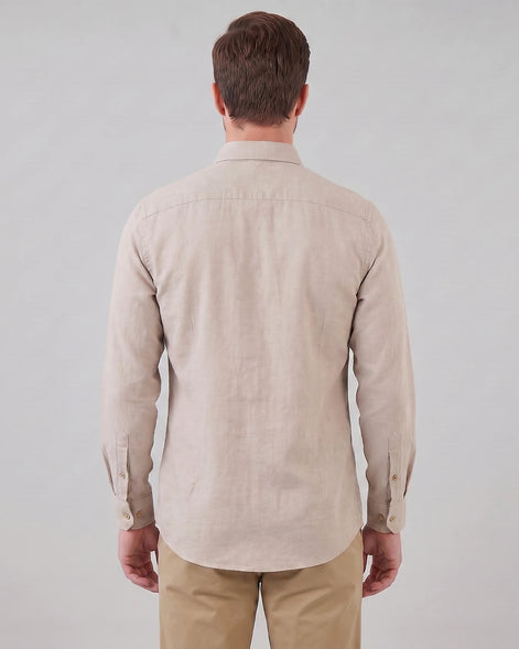 Men's Oxford Button-Down Shirt Cotton Weave Regular Fit Beige & Pink - Valedrian — view 12