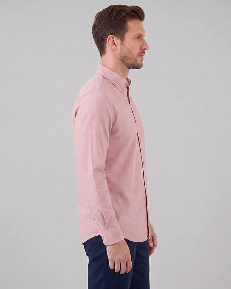 Men's Oxford Button-Down Shirt Cotton Weave Regular Fit Beige & Pink - Valedrian — view 15