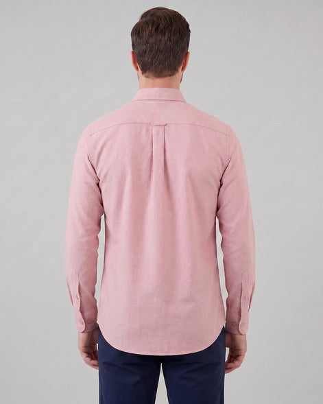 Men's Oxford Button-Down Shirt Cotton Weave Regular Fit Beige & Pink - Valedrian — view 16