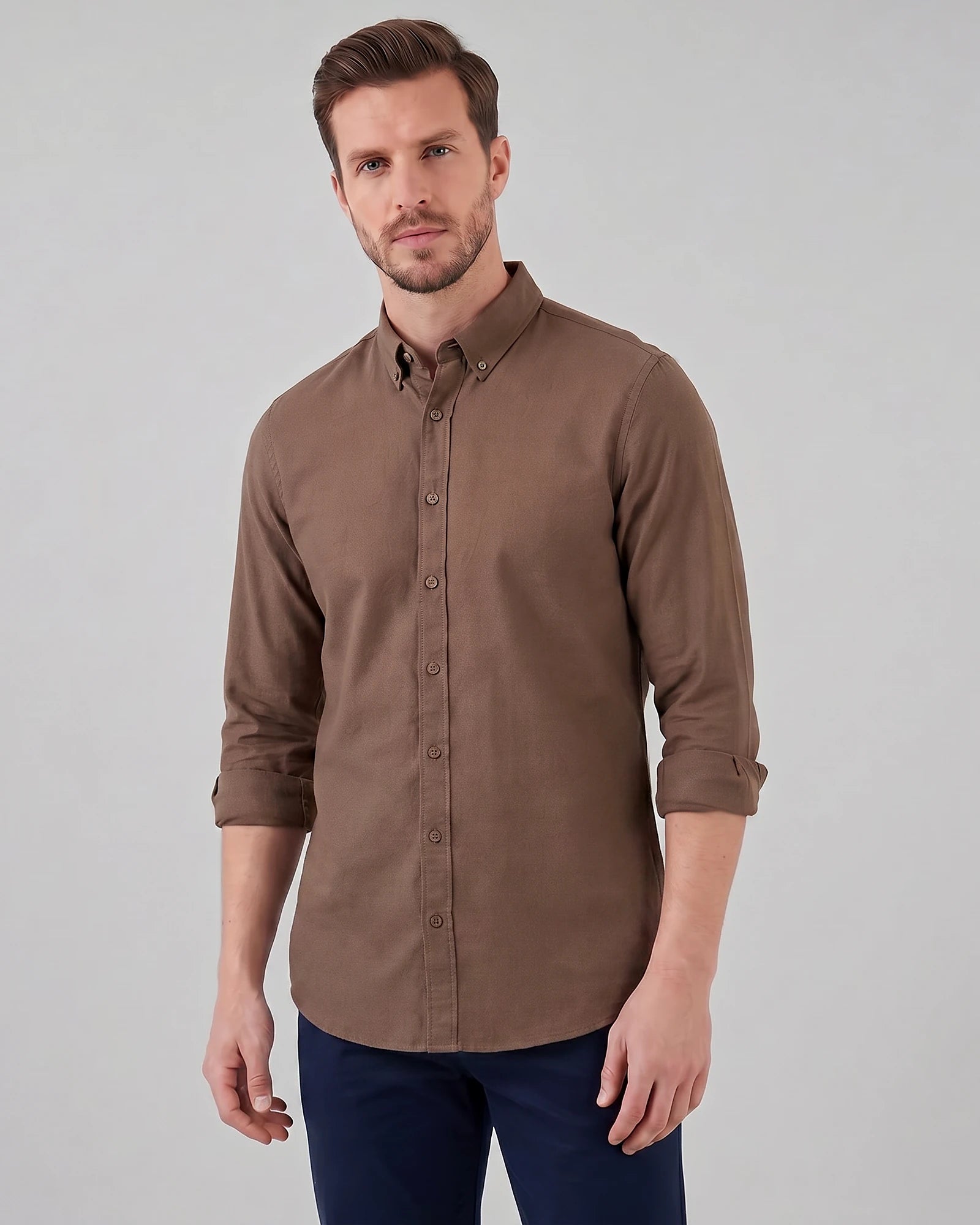 Men's Oxford Button-Down Shirt Cotton Weave Regular Fit Beige & Pink - Valedrian — view 17