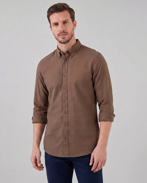 Men's Oxford Button-Down Shirt Cotton Weave Regular Fit Beige & Pink - Valedrian — view 17