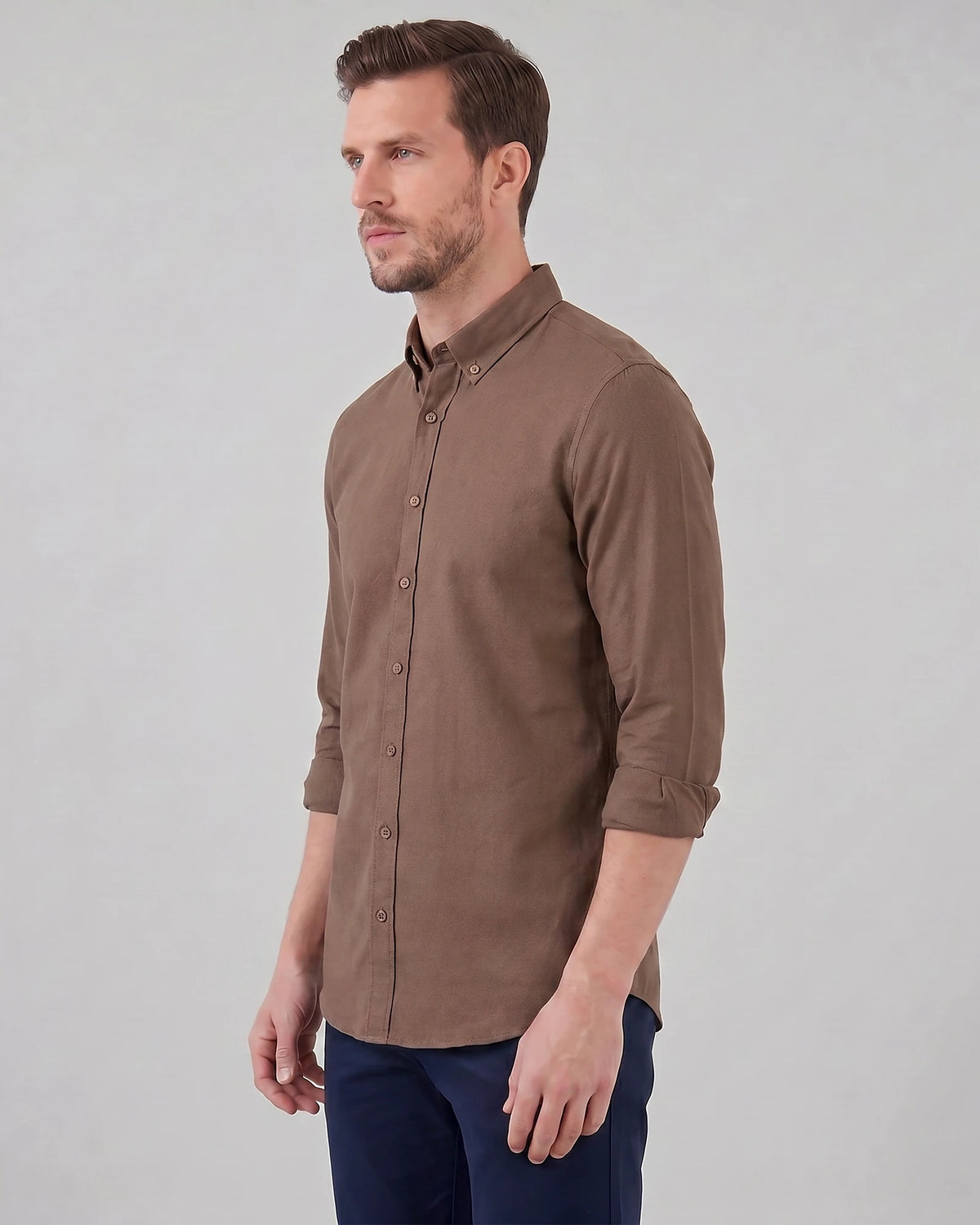 Men's Oxford Button-Down Shirt Cotton Weave Regular Fit Beige & Pink - Valedrian — view 20