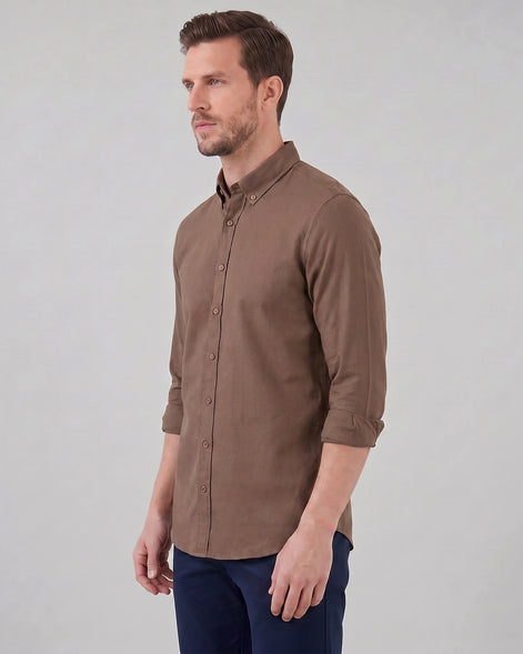Men's Oxford Button-Down Shirt Cotton Weave Regular Fit Beige & Pink - Valedrian — view 20