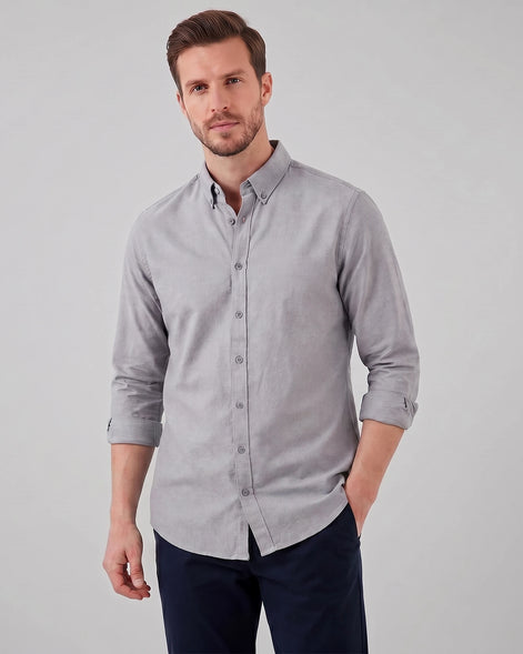 Men's Oxford Button-Down Shirt Cotton Weave Regular Fit Beige & Pink - Valedrian — view 21