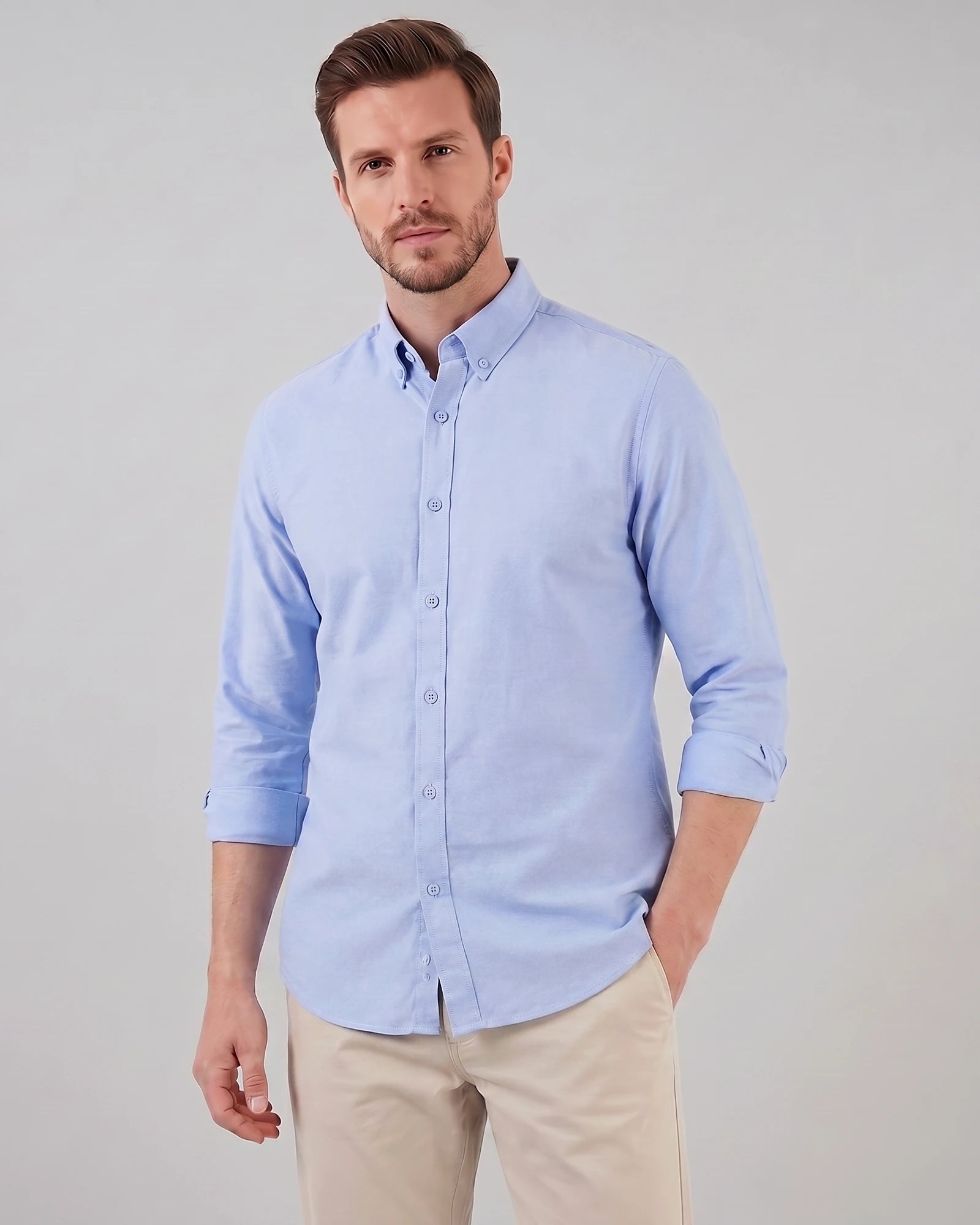 Men's Oxford Button-Down Shirt Cotton Weave Regular Fit Beige & Pink - Valedrian — view 5