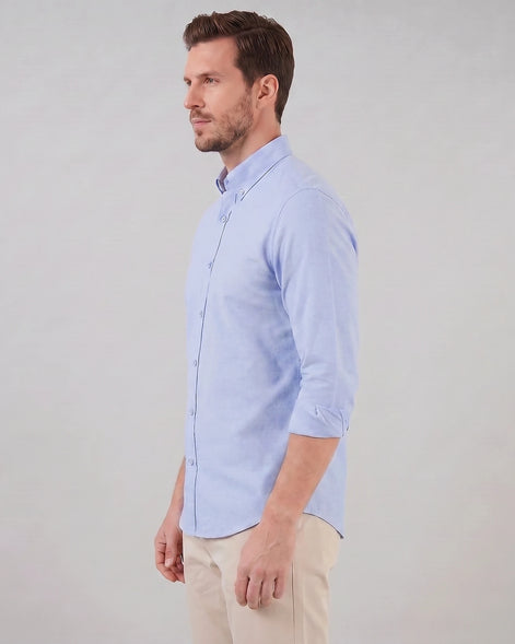 Men's Oxford Button-Down Shirt Cotton Weave Regular Fit Beige & Pink - Valedrian — view 8