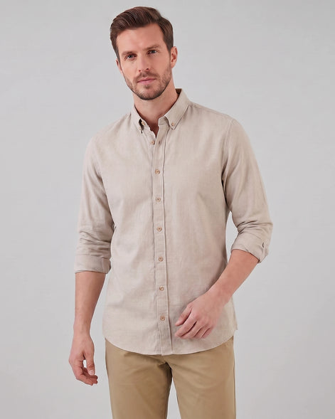 Men's Oxford Button-Down Shirt Cotton Weave Regular Fit Beige & Pink - Valedrian — view 9