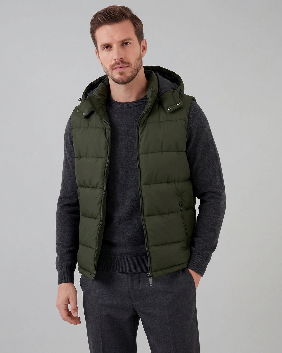 Men's Padded Gilet Hooded Body Warmer Quilted Vest Blue Green – Valedrian — view 15