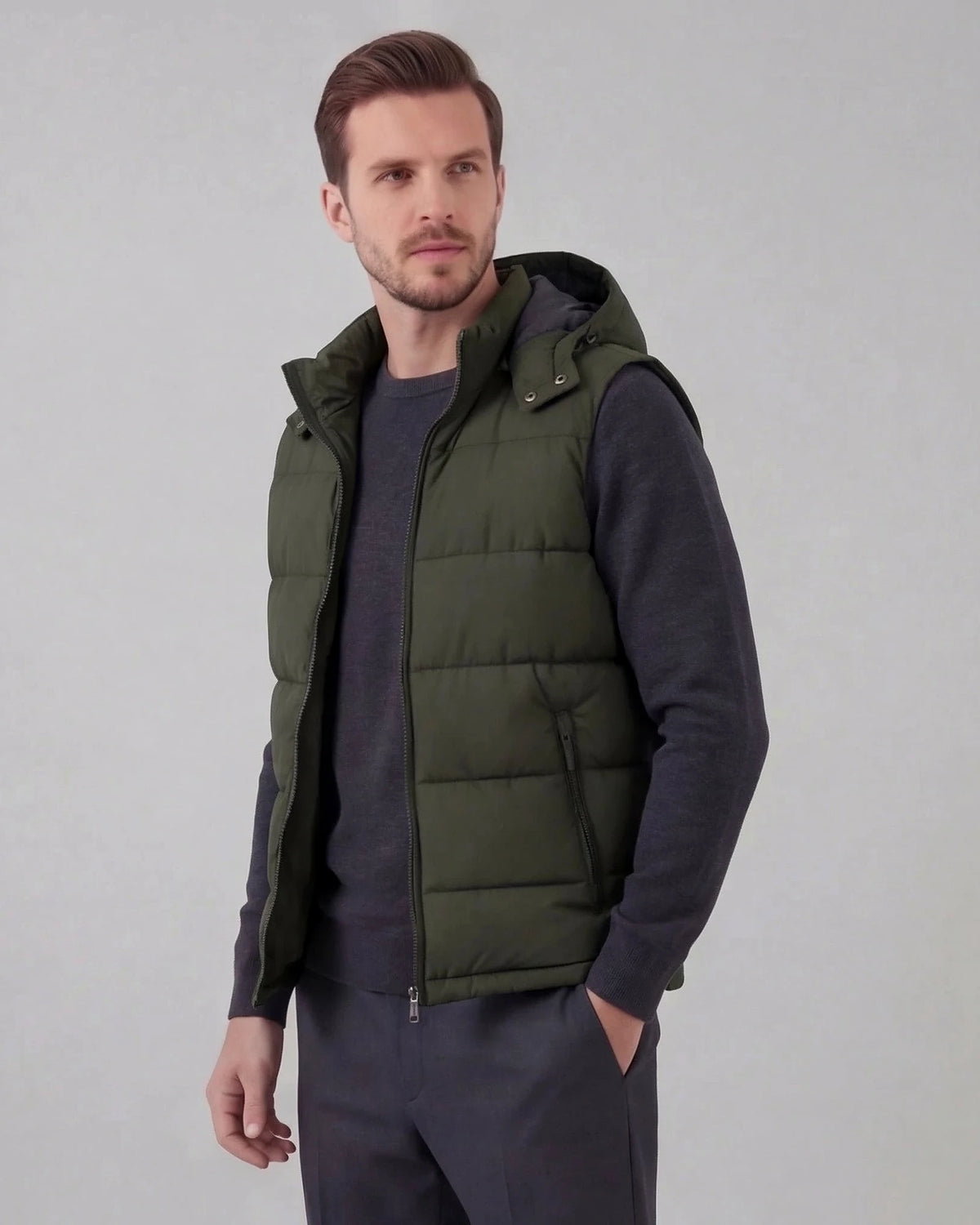 Men's Padded Gilet Hooded Body Warmer Quilted Vest Blue Green – Valedrian — view 18