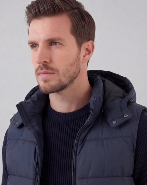 Men's Padded Gilet Hooded Body Warmer Quilted Vest Blue Green – Valedrian — view 2