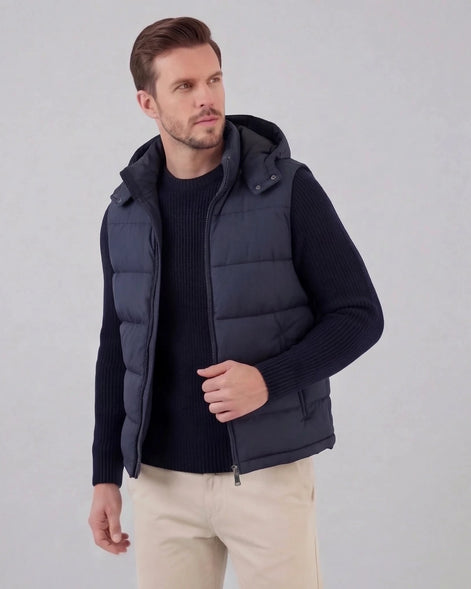 Men's Padded Gilet Hooded Body Warmer Quilted Vest Blue Green – Valedrian — view 5