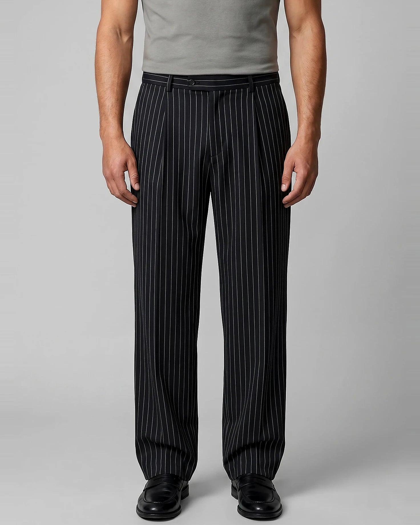 Men's Pinstripe Wide Leg Trousers Woven Blend Black S–2XL - Valedrian