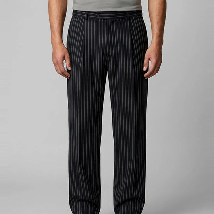 Men's Pinstripe Wide Leg Trousers Woven Blend Black S–2XL - Valedrian