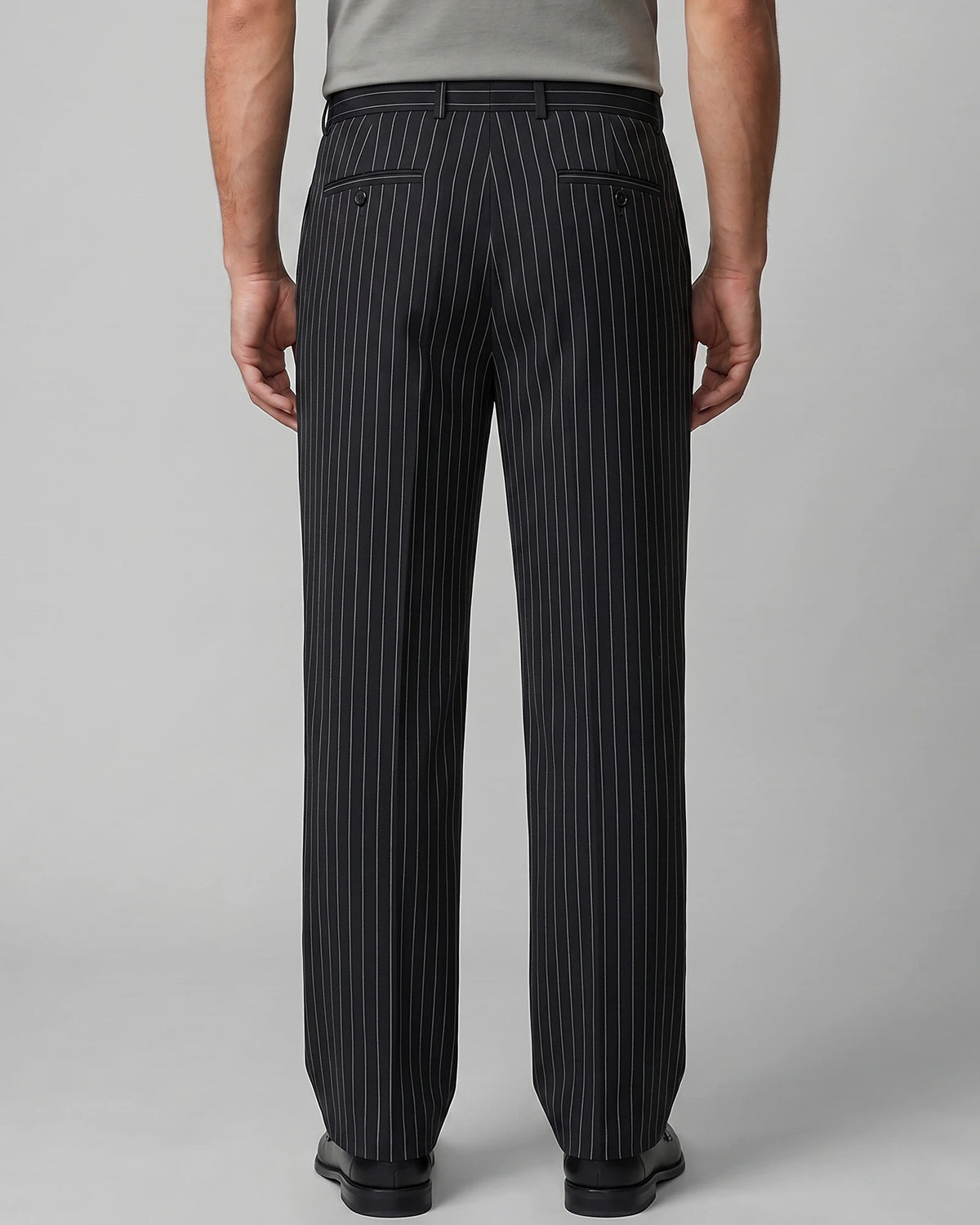 Men's Pinstripe Wide Leg Trousers Woven Blend Black S–2XL - Valedrian — view 3