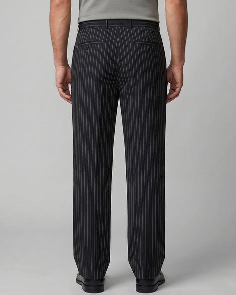 Men's Pinstripe Wide Leg Trousers Woven Blend Black S–2XL - Valedrian — view 3