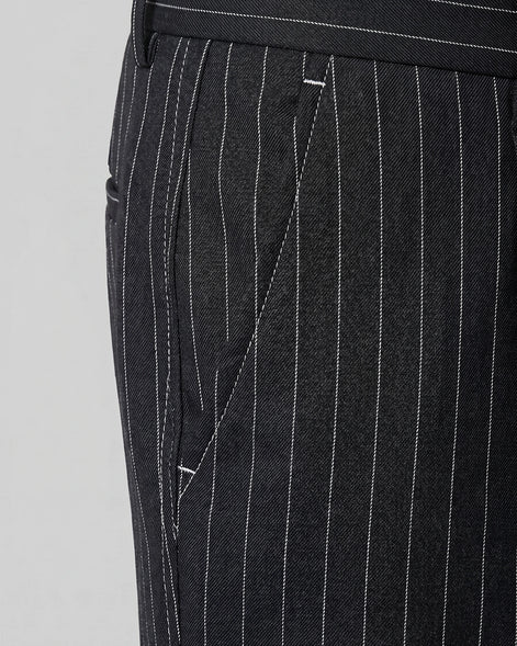 Men's Pinstripe Wide Leg Trousers Woven Blend Black S–2XL - Valedrian — view 4