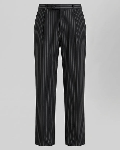 Men's Pinstripe Wide Leg Trousers Woven Blend Black S–2XL - Valedrian — view 5