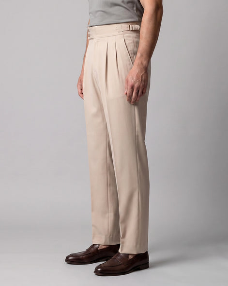 Men's Pleated Tailored Trousers Turn-Up Cuffs High Rise Tapered Leg - Valedrian — view 10