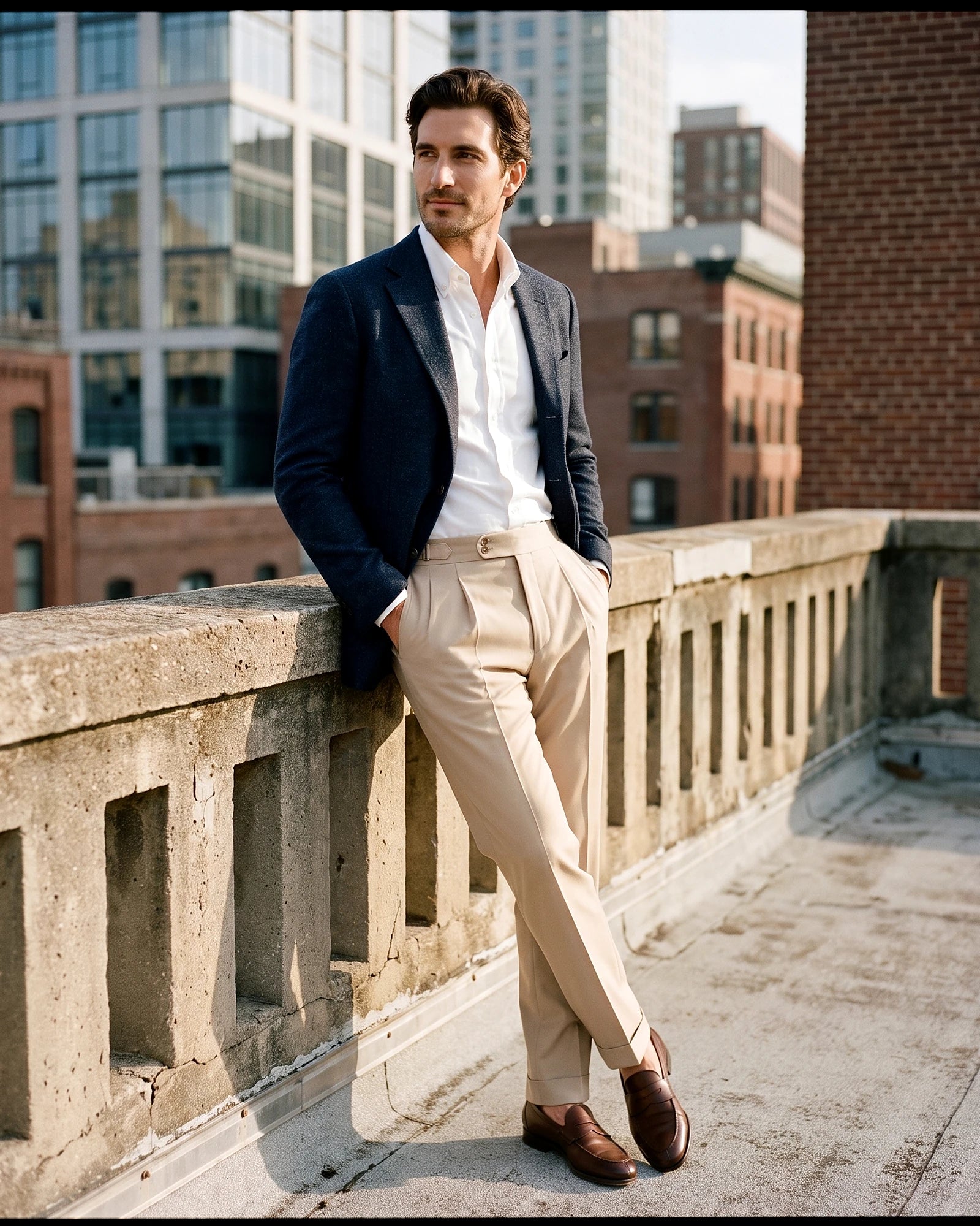 Men's Pleated Tailored Trousers Turn-Up Cuffs High Rise Tapered Leg - Valedrian — view 12