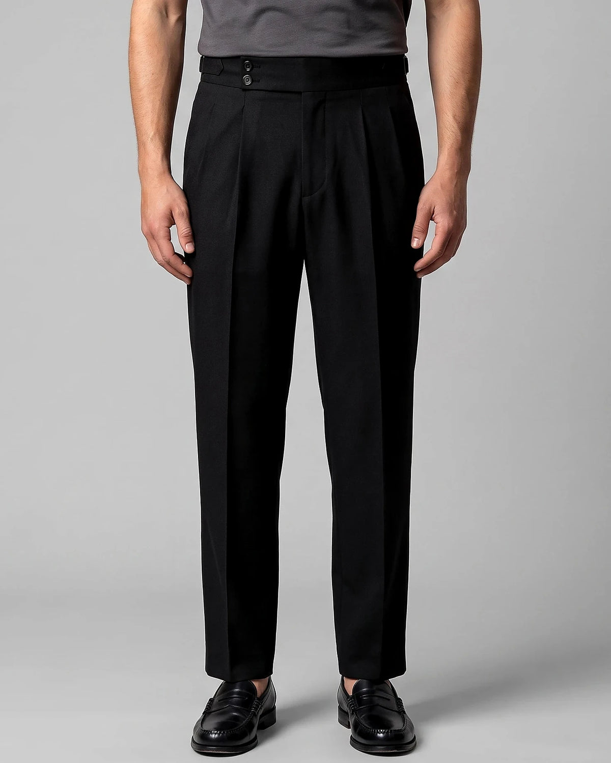 Men's Pleated Tailored Trousers Turn-Up Cuffs High Rise Tapered Leg - Valedrian