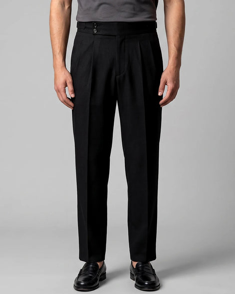 Men's Pleated Tailored Trousers Turn-Up Cuffs High Rise Tapered Leg - Valedrian