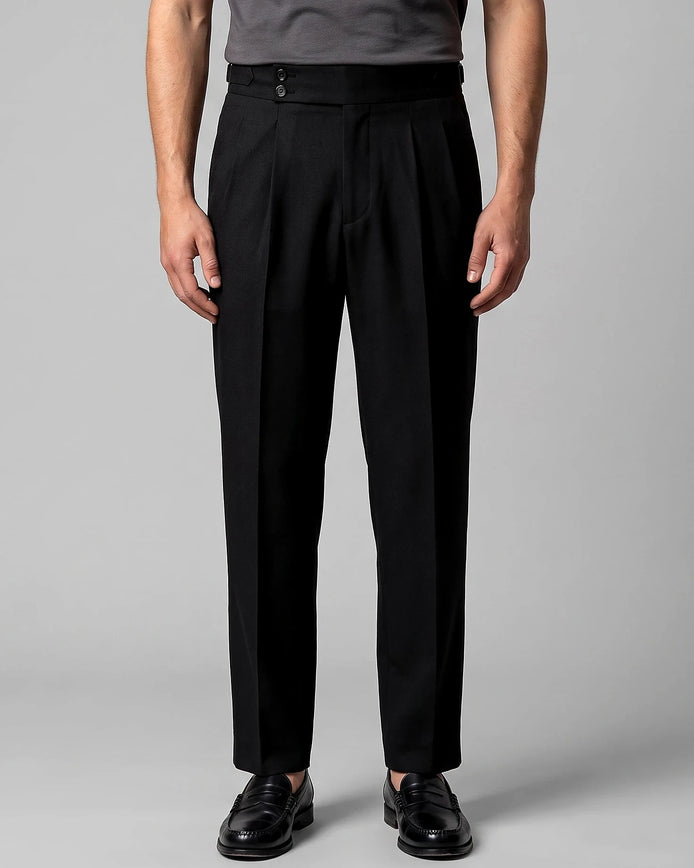 Men's Pleated Tailored Trousers Turn-Up Cuffs High Rise Tapered Leg - Valedrian