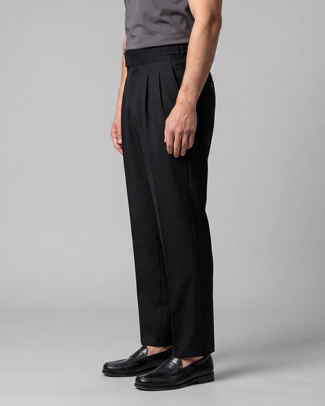 Men's Pleated Tailored Trousers Turn-Up Cuffs High Rise Tapered Leg - Valedrian — view 4