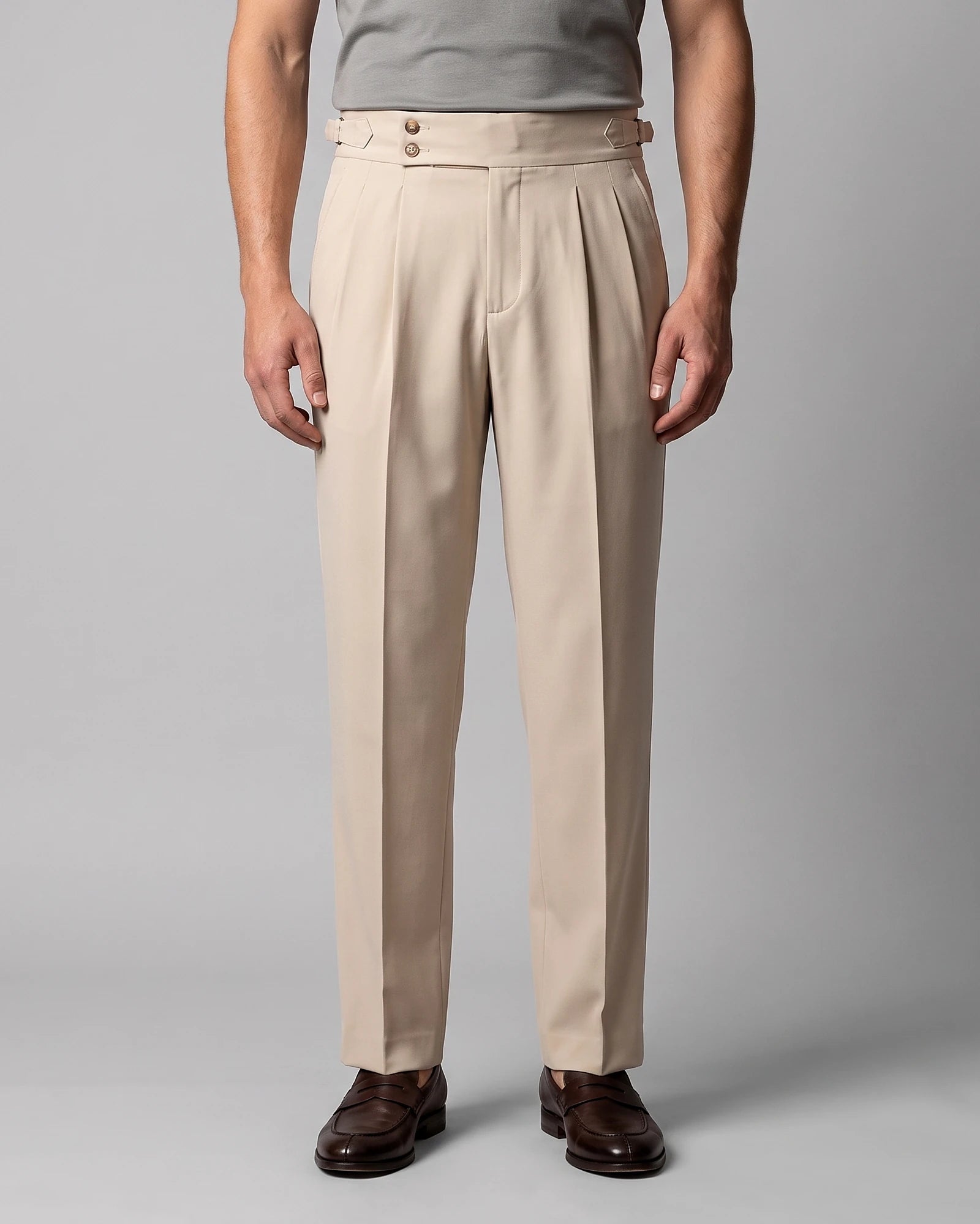 Men's Pleated Tailored Trousers Turn-Up Cuffs High Rise Tapered Leg - Valedrian — view 5