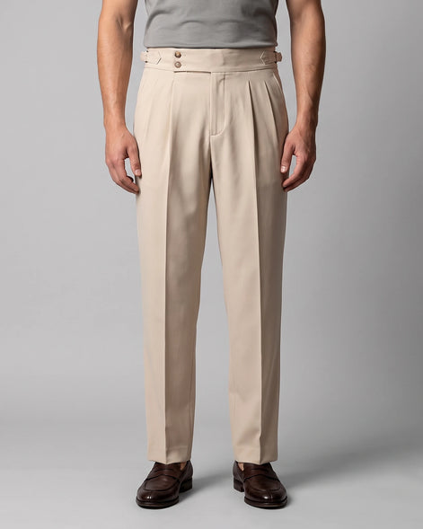 Men's Pleated Tailored Trousers Turn-Up Cuffs High Rise Tapered Leg - Valedrian — view 5