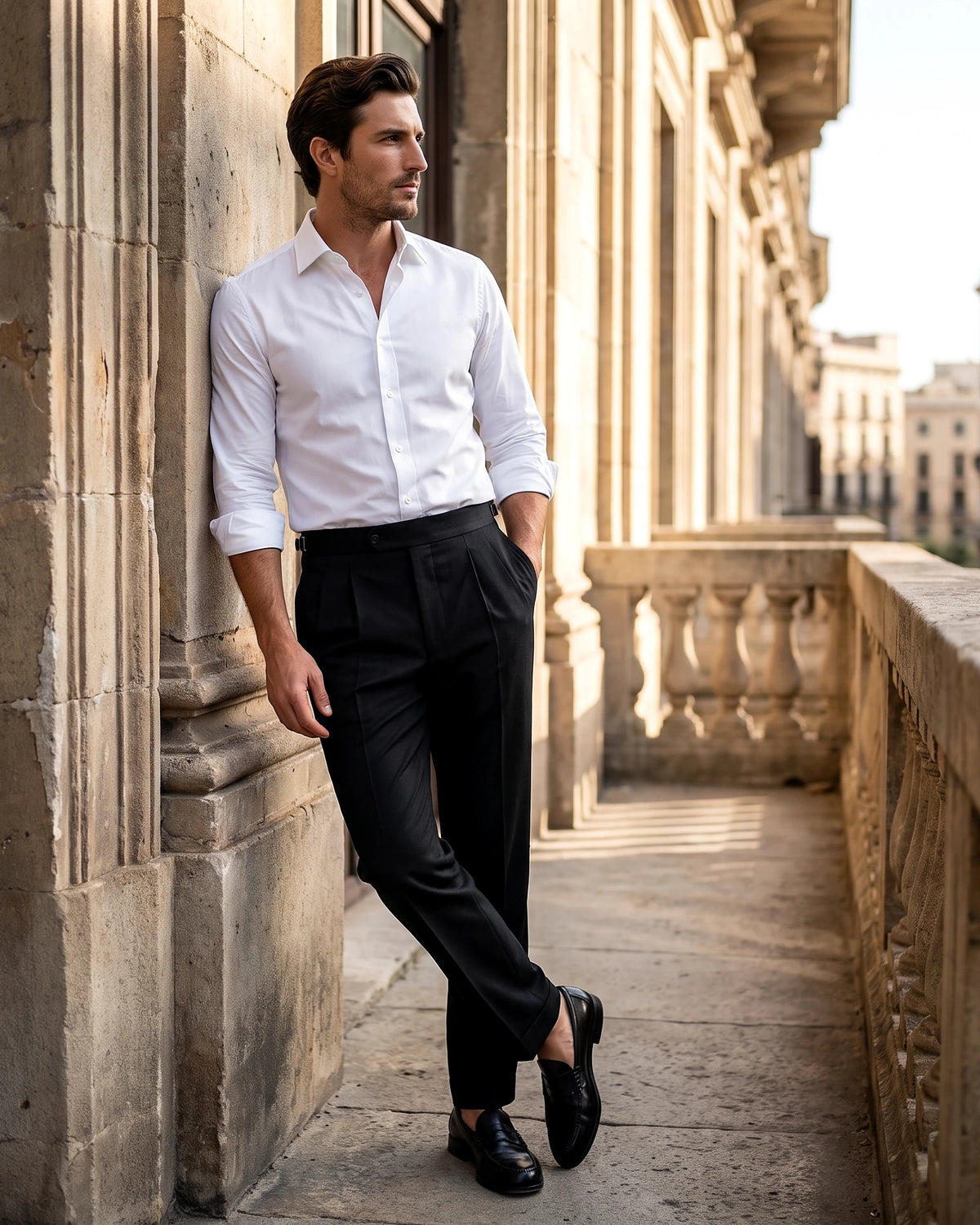 Men's Pleated Tailored Trousers Turn-Up Cuffs High Rise Tapered Leg - Valedrian — view 7