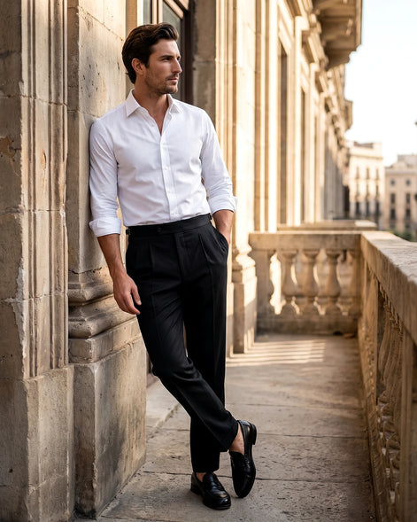 Men's Pleated Tailored Trousers Turn-Up Cuffs High Rise Tapered Leg - Valedrian — view 7