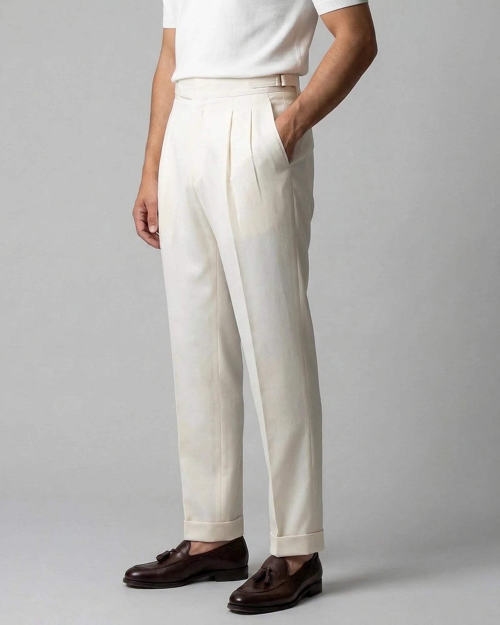 Men's Pleated Trousers Brown Straight Leg Woven Fabric Sizes 28–36 – Valedrian — view 17