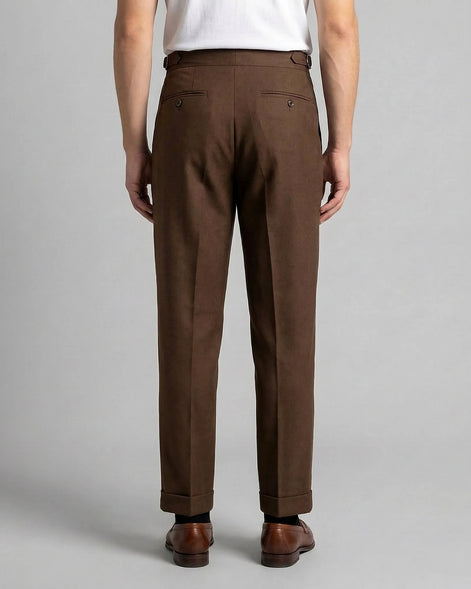 Men's Pleated Trousers Brown Straight Leg Woven Fabric Sizes 28–36 – Valedrian — view 2