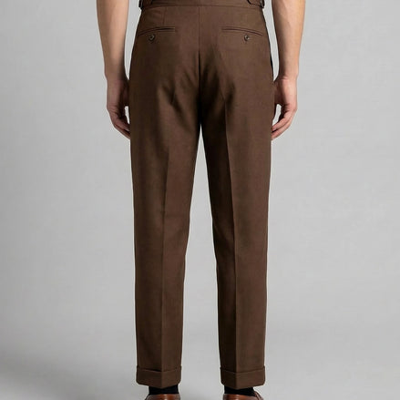 Men's Pleated Trousers Brown Straight Leg Woven Fabric Sizes 28–36 – Valedrian — view 2