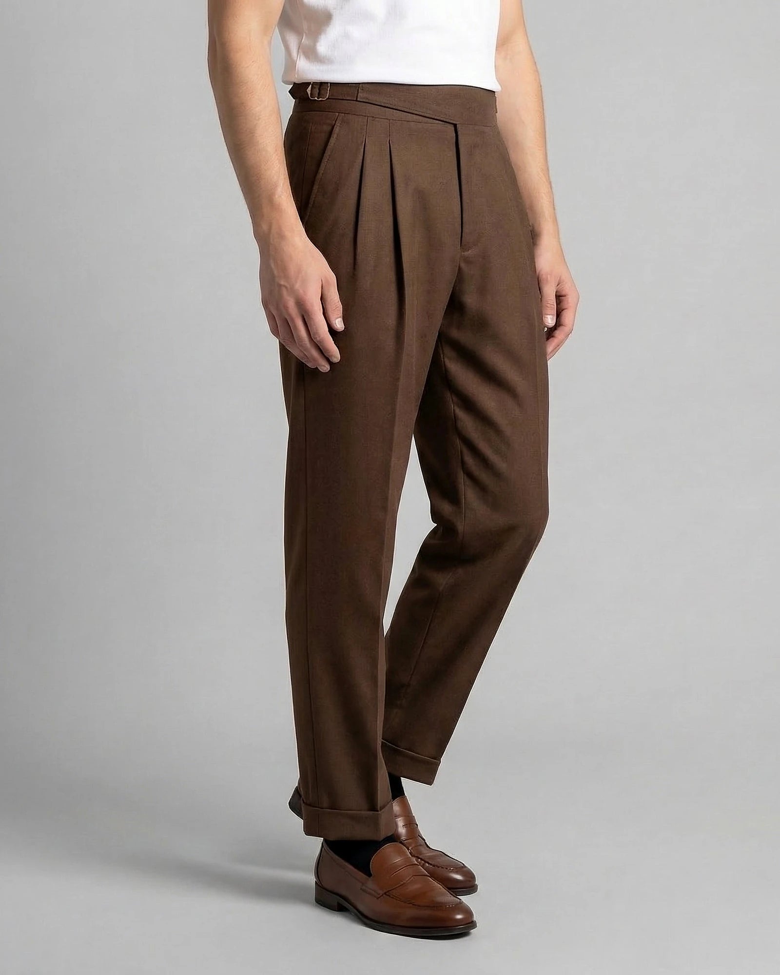 Men's Pleated Trousers Brown Straight Leg Woven Fabric Sizes 28–36 – Valedrian — view 3