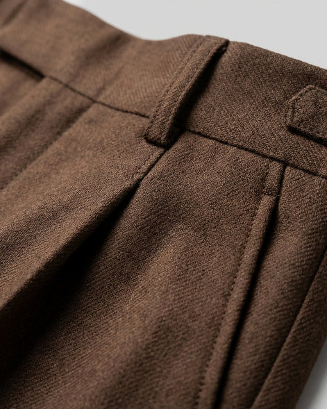 Men's Pleated Trousers Brown Straight Leg Woven Fabric Sizes 28–36 – Valedrian — view 4