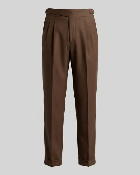 Men's Pleated Trousers Brown Straight Leg Woven Fabric Sizes 28–36 – Valedrian — view 5