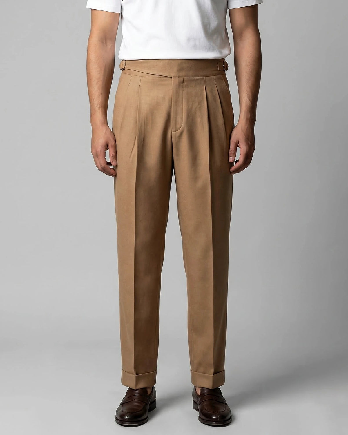 Men's Pleated Trousers Brown Straight Leg Woven Fabric Sizes 28–36 – Valedrian — view 6