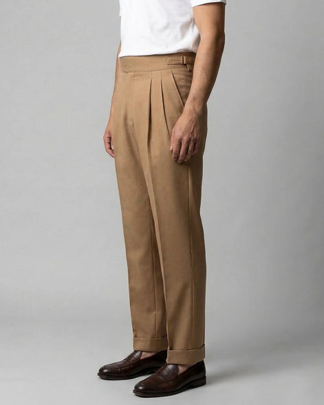 Men's Pleated Trousers Brown Straight Leg Woven Fabric Sizes 28–36 – Valedrian — view 7