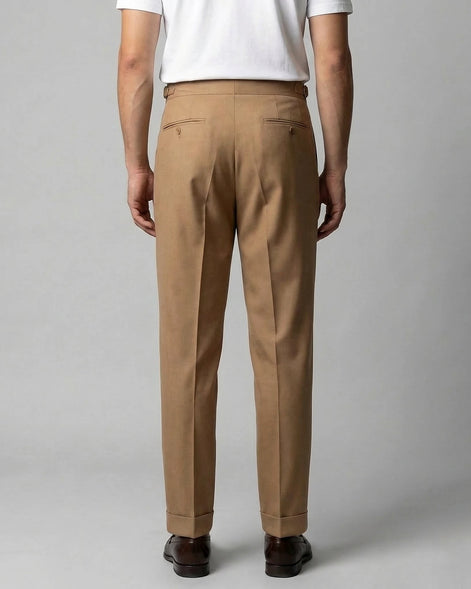 Men's Pleated Trousers Brown Straight Leg Woven Fabric Sizes 28–36 – Valedrian — view 8