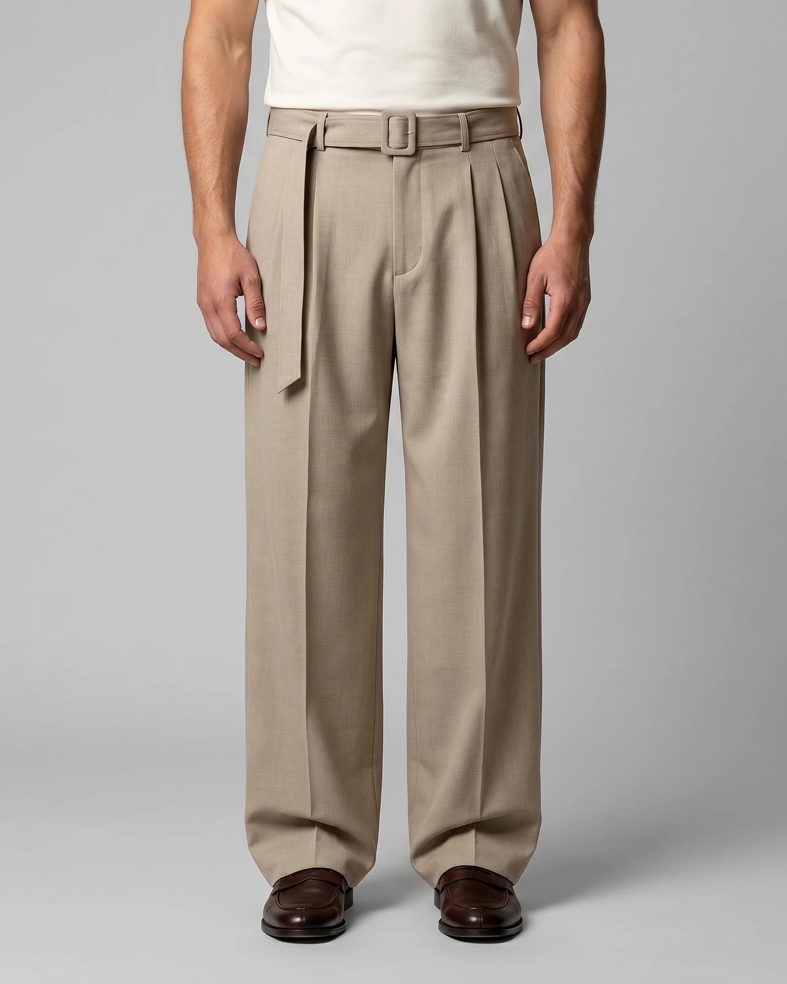 Men's Pleated Trousers Wide-Leg High-Waist Belted Tailored Fit – Valedrian — view 11