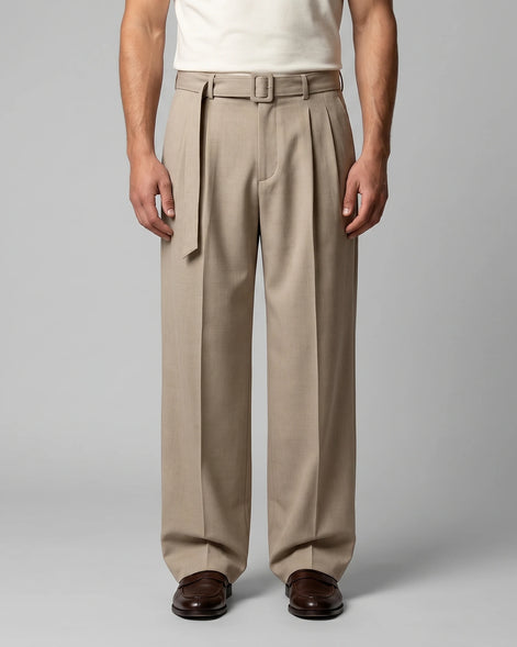 Men's Pleated Trousers Wide-Leg High-Waist Belted Tailored Fit – Valedrian — view 11