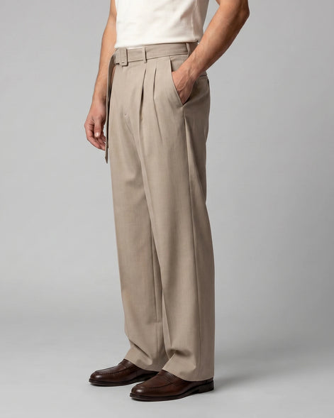 Men's Pleated Trousers Wide-Leg High-Waist Belted Tailored Fit – Valedrian — view 12