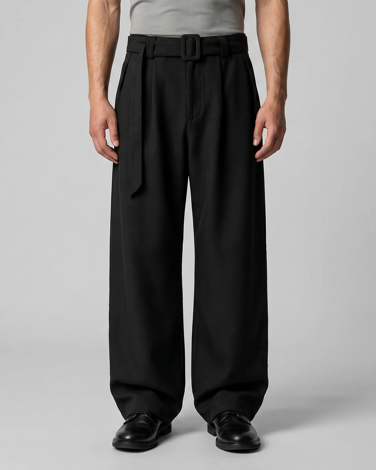 Men's Pleated Trousers Wide-Leg High-Waist Belted Tailored Fit – Valedrian — view 16